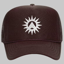 Load image into Gallery viewer, Brown Lambda Sol Trucker Hat