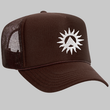 Load image into Gallery viewer, Brown Lambda Sol Trucker Hat