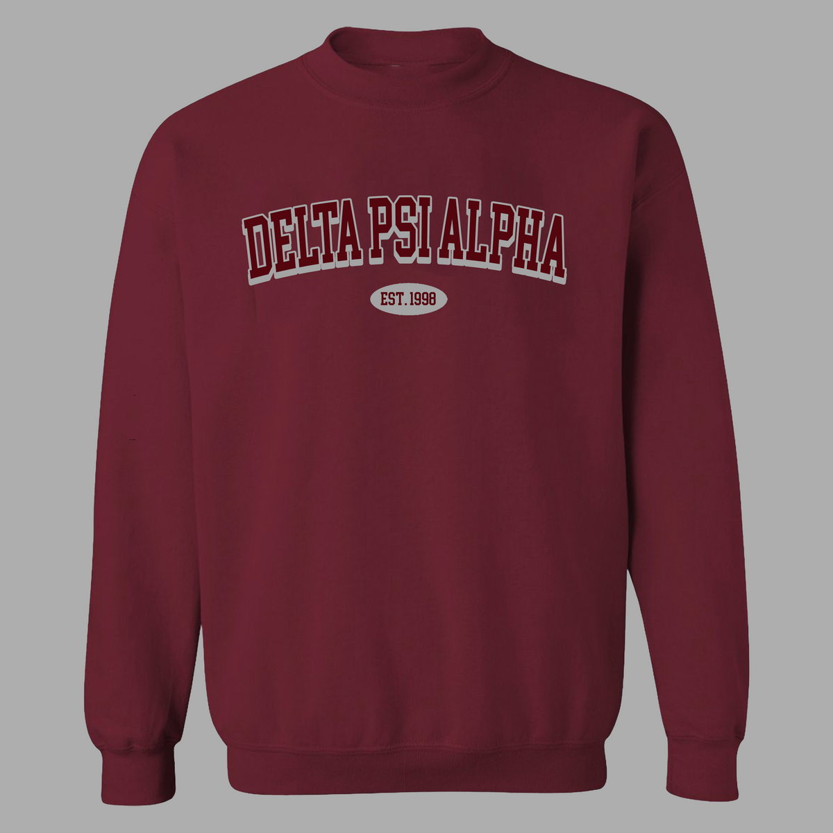 Delta Psi Alpha College Block Maroon Crewneck Sweater – Uri Customs