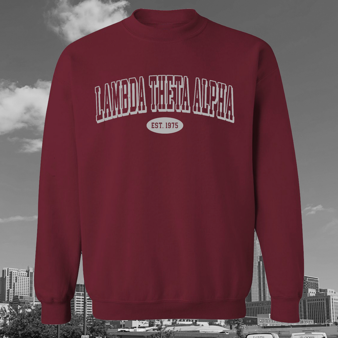 Lambda Theta Alpha College Block Burgundy Crewneck Sweater