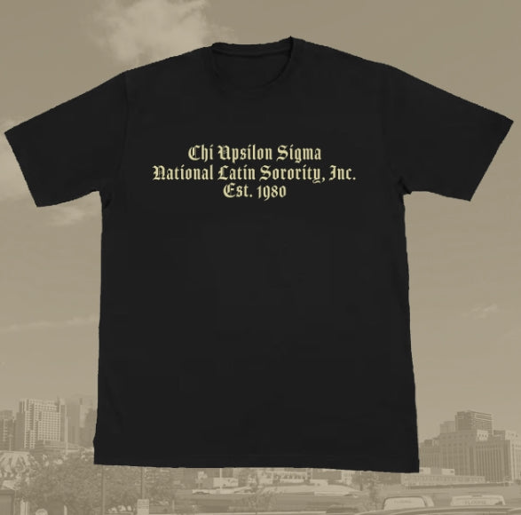 Chi Upsilon Sigma Old English Black T-Shirt