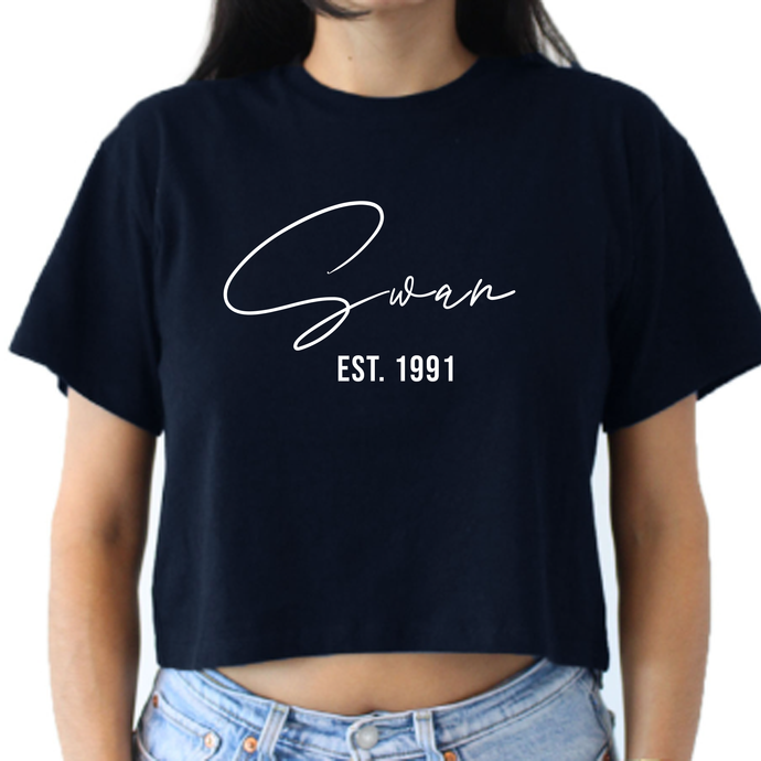 Navy Swan Crop Top T-Shirt