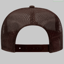 Load image into Gallery viewer, Brown Old English Lambda Trucker Hat
