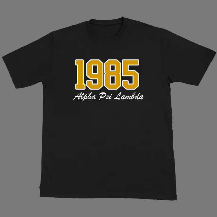 1985 Gold on White College Block T-Shirt