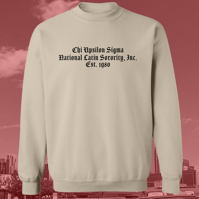 Chi Upsilon Sigma Old English Beige Crewneck