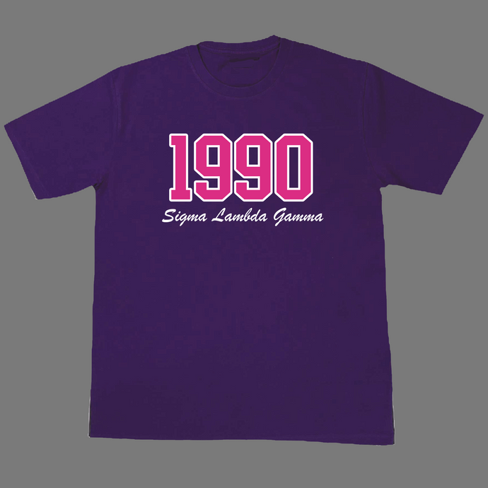 1990 Pink on White College Block T-Shirt